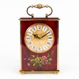 Bucherer, Imhof, a vintage table clock with hand-painted flower decor. (L: 6,5 x W: 11 x H: 19,5 cm)