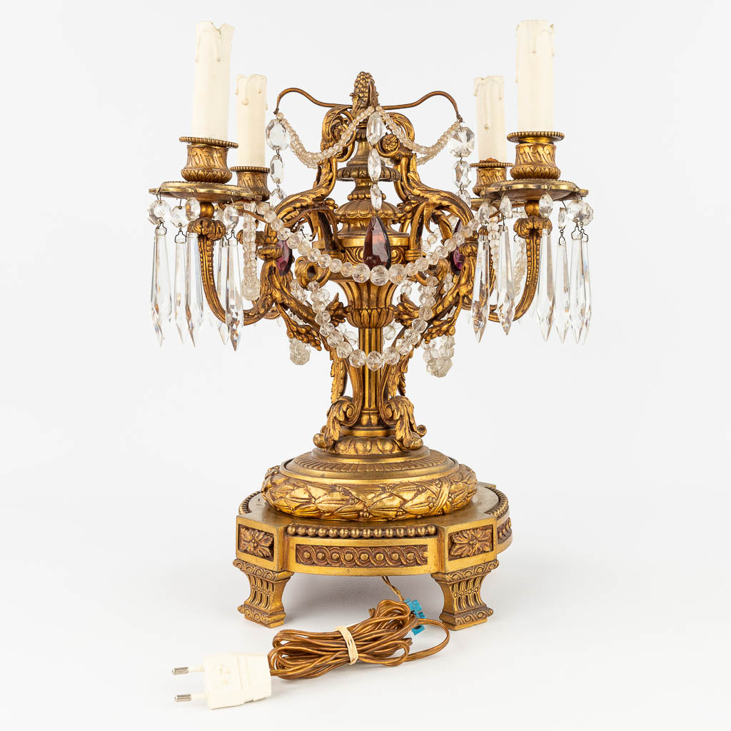 A girandole table lamp made of bronze in Louis XVI style. (L: 40 x W: 40 x H: 43 cm) - Image 5 of 13