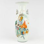 A Chinese vase with image of a mythological figurine and ladies. 19th/20th C. (H: 58 x D: 23 cm)