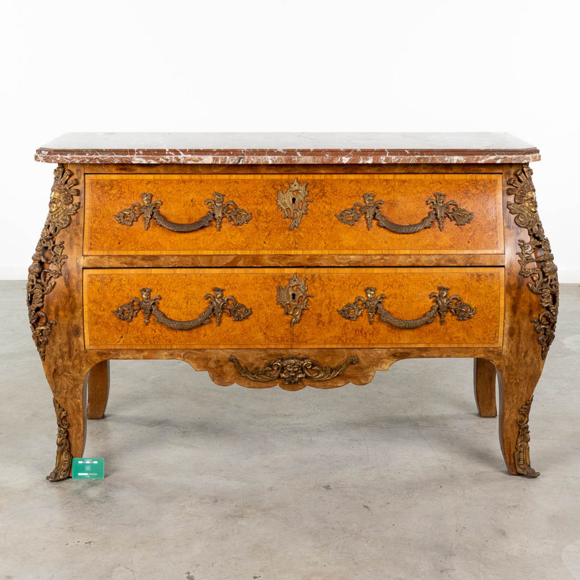 A two-drawer commode mounted with bronze and a marble top. 20th C. (L: 55 x W: 132 x H: 88 cm) - Image 2 of 19