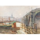 Edouard ELLE (1859-1911) 'The Bridge' watercolour on paper. (W: 77 x H: 55 cm)