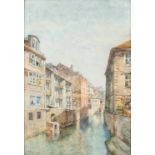 Alphonse PECQUEREAU (1831-1917) 'Canal View' watercolour on paper. (W: 38 x H: 53 cm)