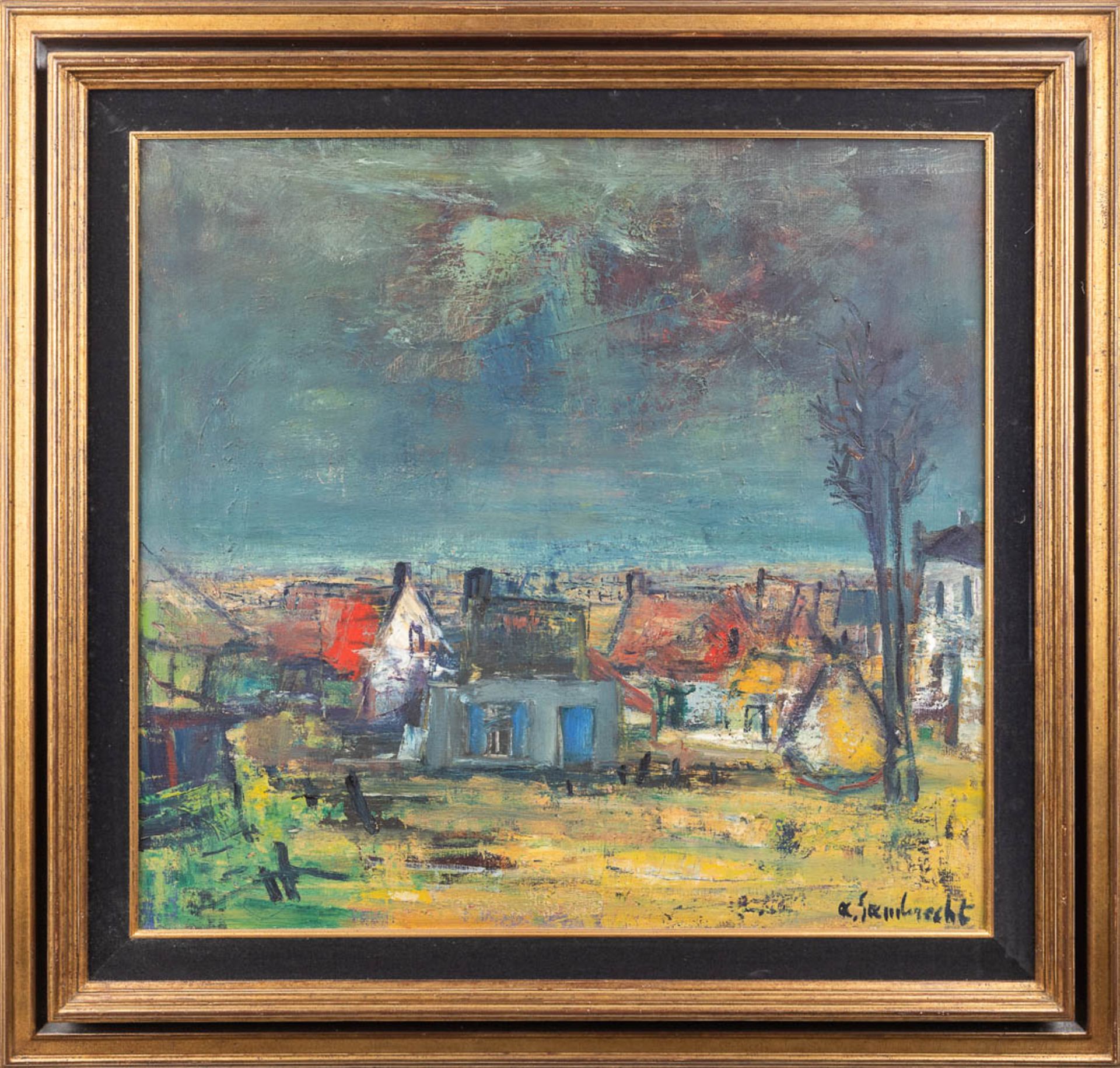 Arthur LAMBRECHT (1904-1983) 'Village View' oil on canvas. (W: 76 x H: 71 cm) - Image 3 of 6