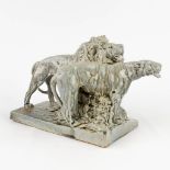 JosuÔ DUPON (1864-1935) 'Lion and Lioness' made of glazed faience. (L: 20 x W: 42 x H: 24,5 cm)