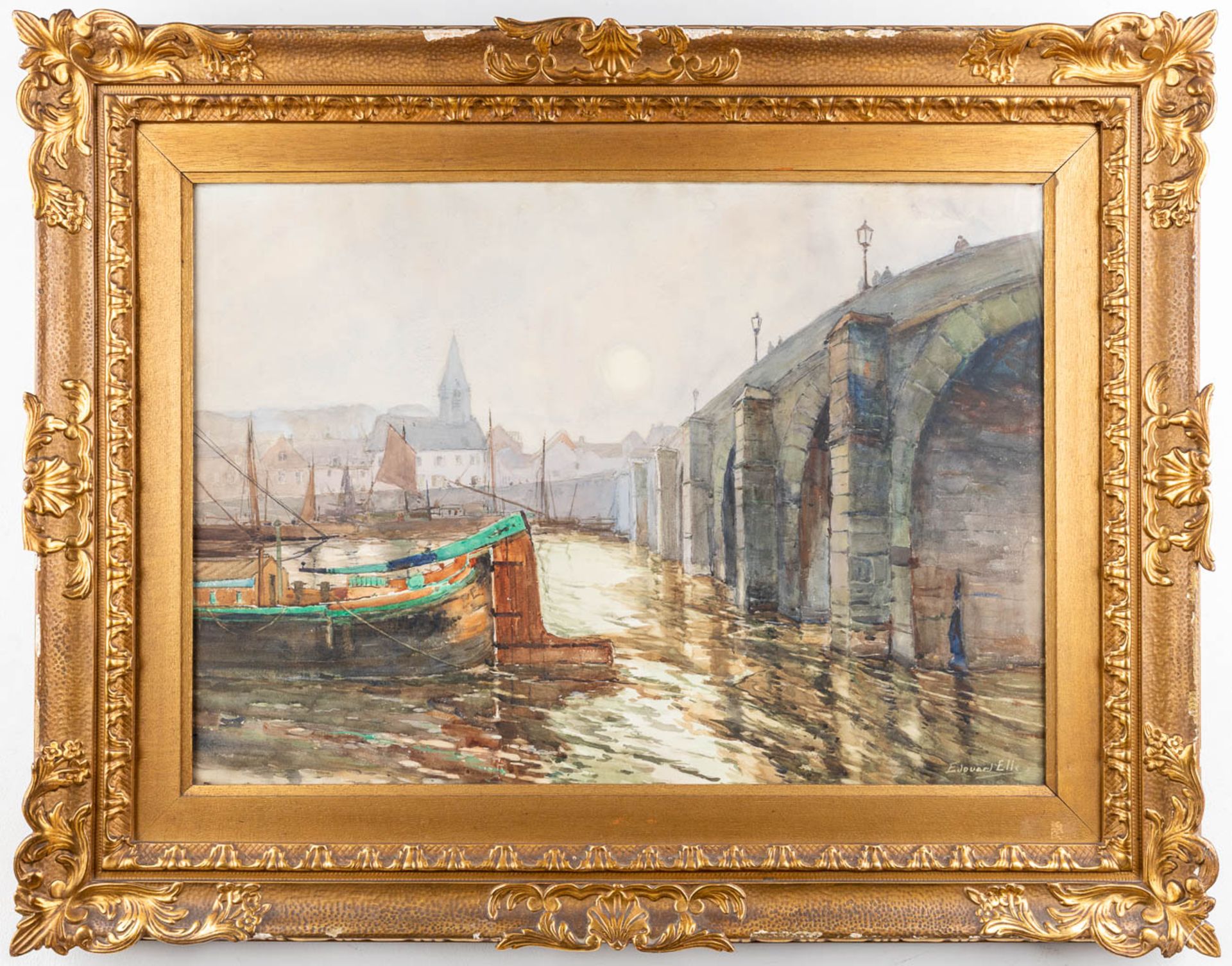 Edouard ELLE (1859-1911) 'The Bridge' watercolour on paper. (W: 77 x H: 55 cm) - Image 3 of 9
