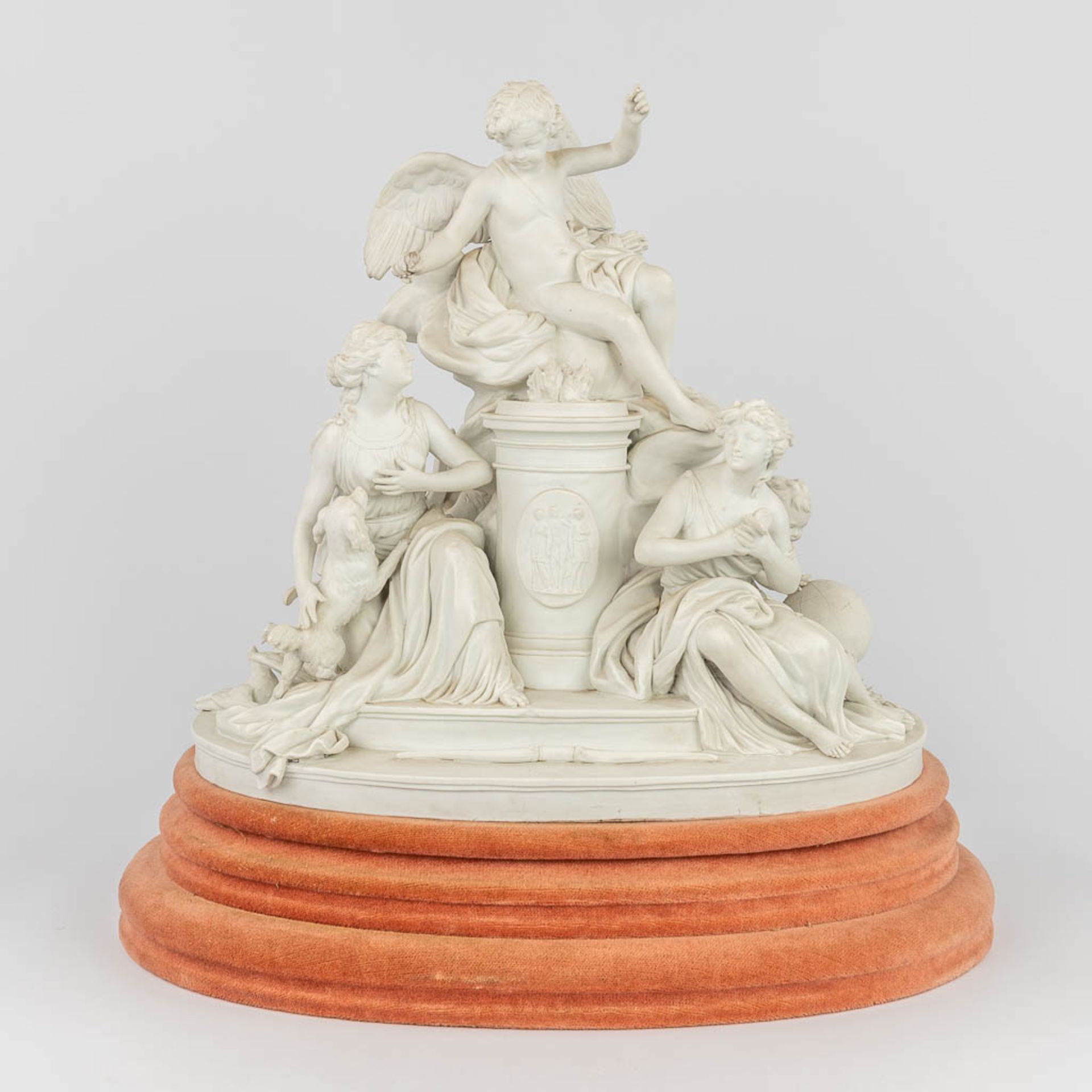 Svres, a large group 'Cupid and maidens' made of bisque porcelain. (L: 30 x W: 41 x H: 41 cm)
