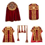 A Chasuble set consisting of a Roman Chasuble, Cope, Dalmatics and 4 stola.