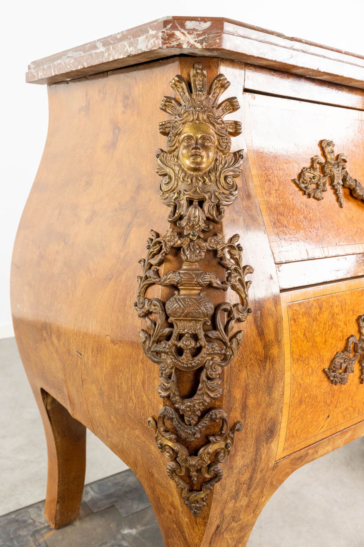 A two-drawer commode mounted with bronze and a marble top. 20th C. (L: 55 x W: 132 x H: 88 cm) - Image 13 of 19