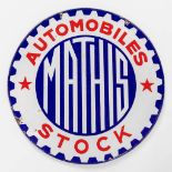 Automobiles Mathis Stock, a double-sided enamel plate. (D: 70 cm)