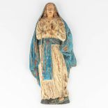 An antique wood sculpture of Madonna standing on the serpent, 19th century. (W: 34 x H: 74 cm)