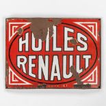 Huiles Renault En Vente Ici, an enamelled plate, 1932. (W: 55 x H: 40 cm)