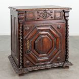 An antique 'Confiturier' cabinet, sculptured oak and walnut. 18th C. (L: 64 x W: 84 x H: 90 cm)