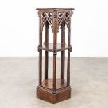 A pentagram pedestal, sculptured wood in Gothic Revival style. 19th C. (L: 41 x W: 46 x H: 111 cm)