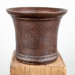 A large pharmacy mortar, made of cast iron. 17th/18th C. (H: 33,5 x D: 42 cm)