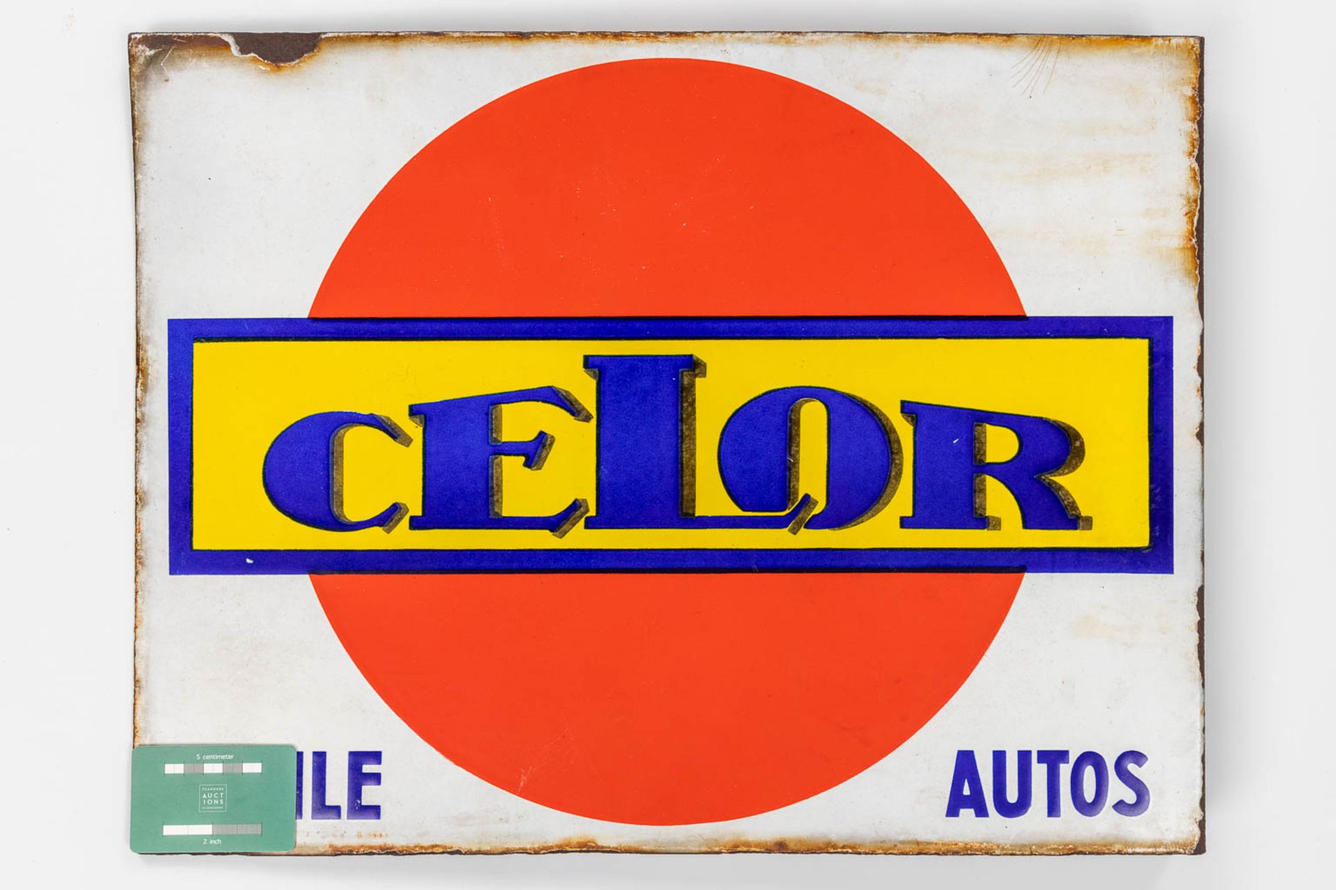 Celor Huile Autos, a double sided enameled plate. (W: 57 x H: 43 cm) - Image 2 of 10