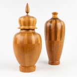 A collection of 2 wood-turned vases, made of wood. circa 1960. (H: 43 x D: 16 cm)