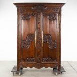 An antique two-door 'Bridal / Wedding' cabinet, made in Normandy, France, 19th C. (L: 62 x W: 165 x