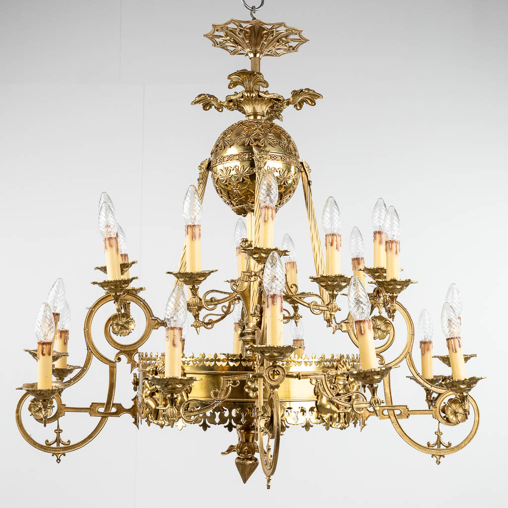 A large decorative chandelier, bronze, 20th C. (H: 95 x D: 93 cm) - Image 3 of 16