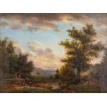 Antique landscape, oil on canvas. 19th century. No signature found. (W: 25,5 x H: 18,5 cm)