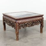 A Chinese coffee table, decorated with mother of pearl, black and white marble. 19th century. (L: 96