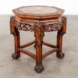 A Chinese hardwood stand with marble top. (L: 45 x W: 42 x H: 48 cm)