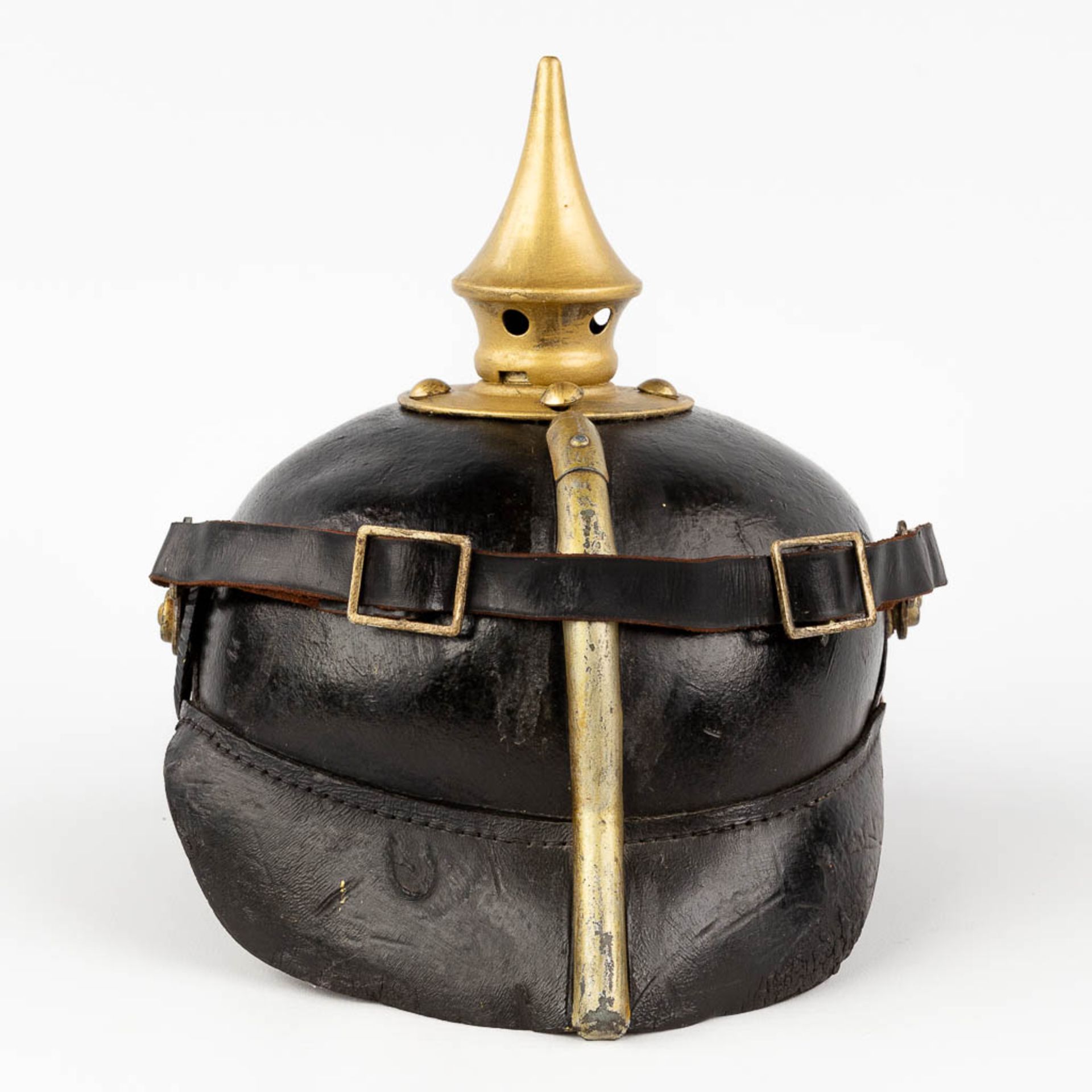 A German 'Pickelhaube' spiked helmet, made of leather and copper, 19th century. (L: 22,5 x W: 19 x H - Image 5 of 14