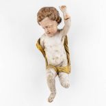 A wood sculptured figurative angel, polychrome, 18th century. (H: 42 cm)
