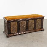 An antique chest and bench finished with dinanderie plaques. 19th C. (L: 50 x W: 148 x H: 60 cm)