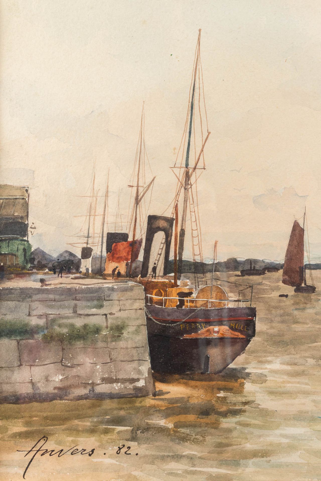 Maurice HAGEMANS (1852-1917) 'Scheldekaai Antwerp' watercolour on paper. 1882. (W: 50 x H: 30 cm) - Image 4 of 8