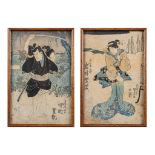 Toyokuni I UTAGAWA (1769-1825) a set of 2 woodcuts, hand coloured. (W: 23,5 x H: 36 cm)