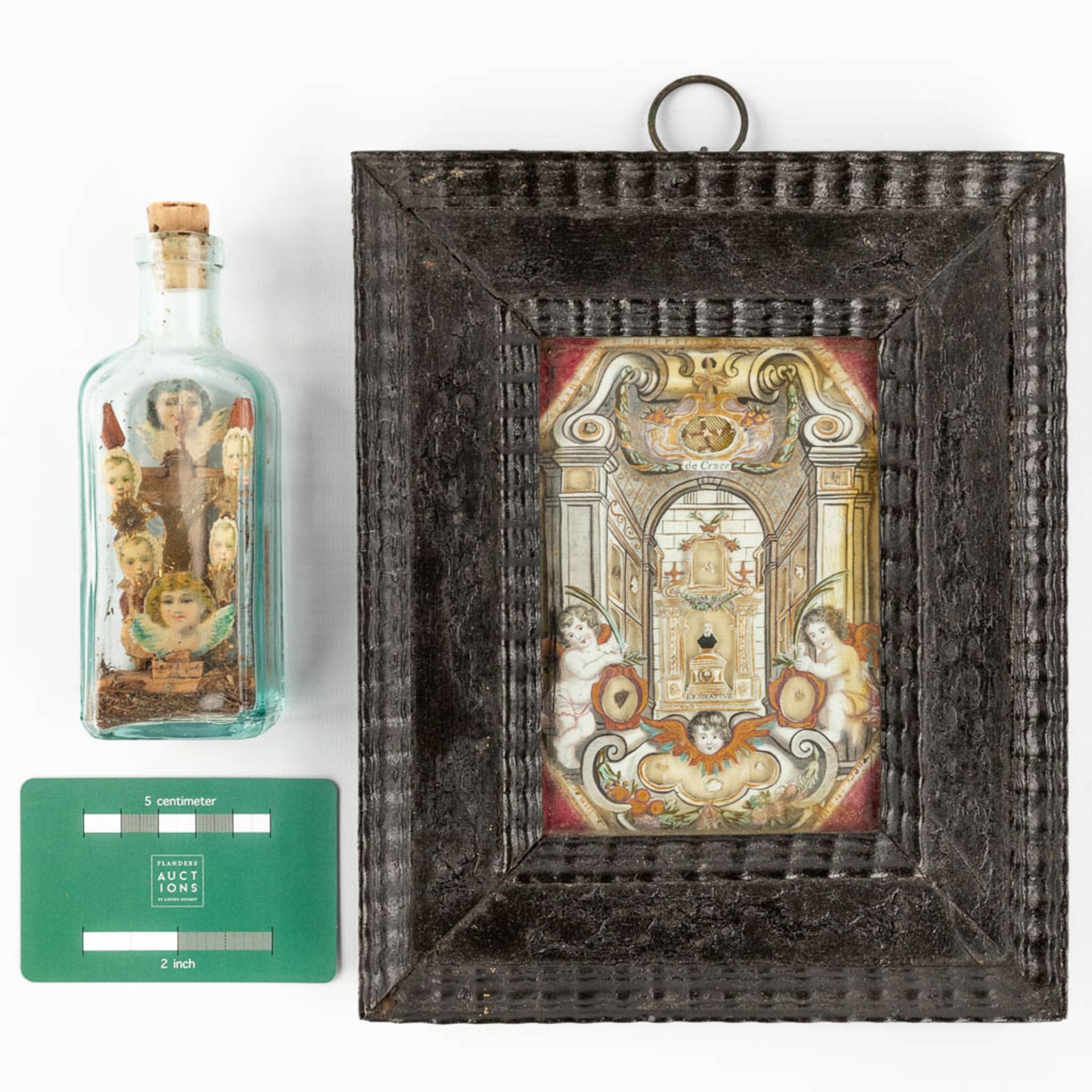 A reliquary frame, De Cruce and S. Pignativs, added a bottle with crucifix. 19th C. (W: 18 x H: 22 c - Image 14 of 14