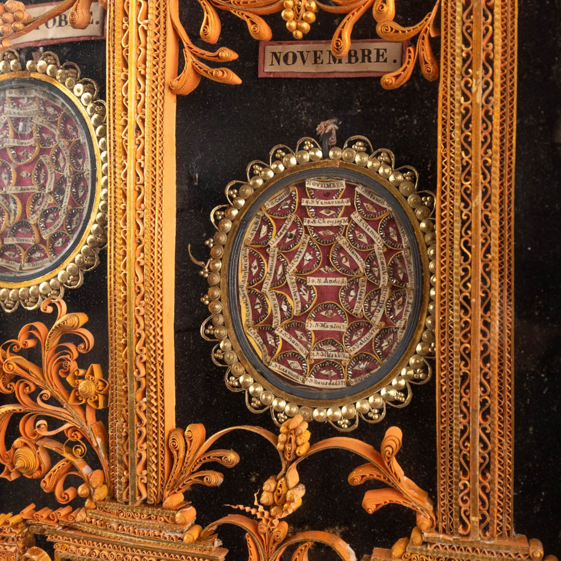 A pair of reliquary frames 'The year calendar' with 365 relics for each day of the year. 19th C. (W: - Image 7 of 11