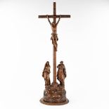 A Calvary of Golgotha, sculptured oak, 18th C. (L: 19 x W: 28,5 x H: 96,5 cm)