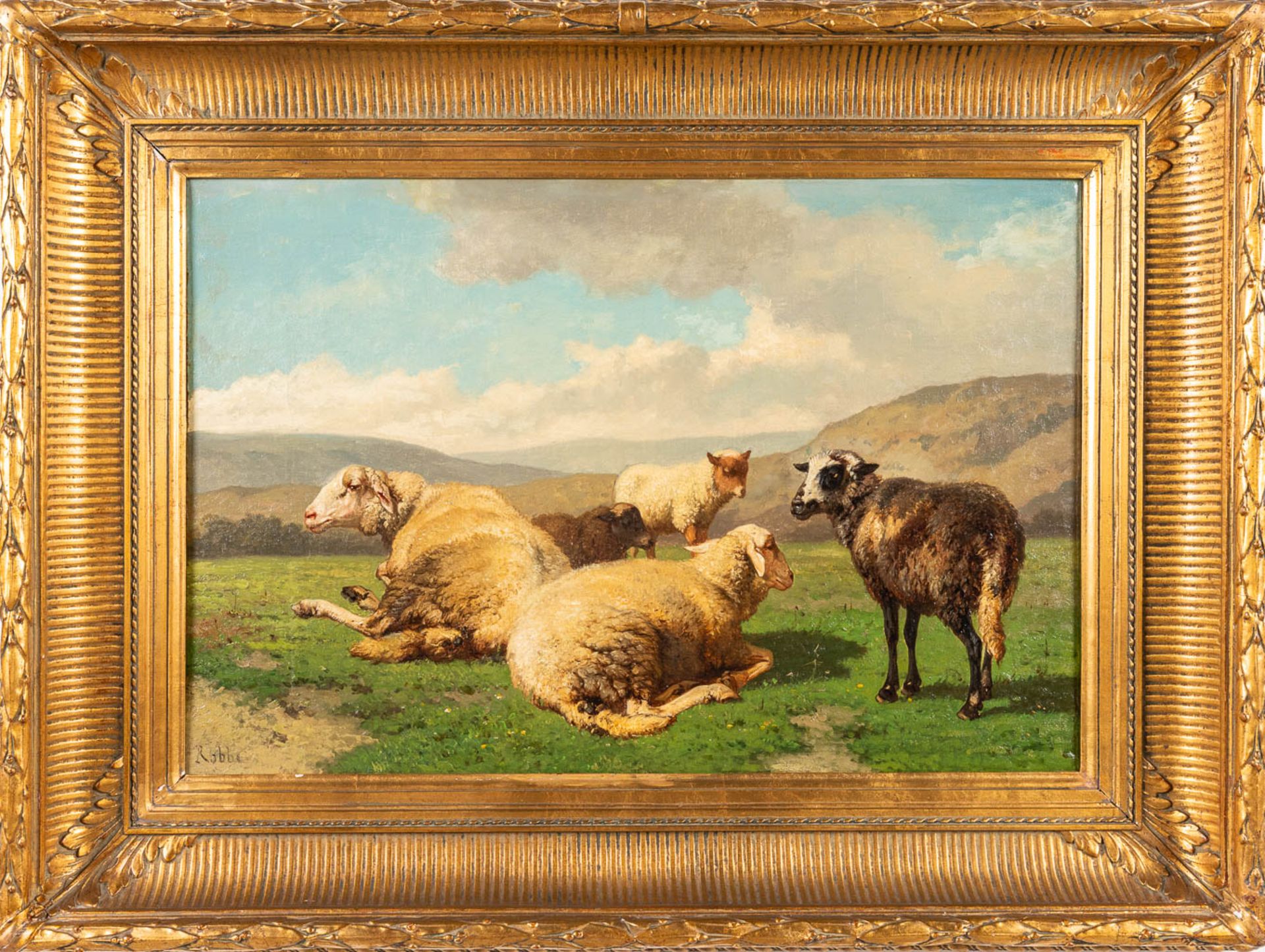 Louis ROBBE (1806-1887) 'The Black Sheep' a painting, oil on canvas. (W: 70 x H: 46 cm) - Image 5 of 7