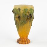 Amalric WALTER &amp; Henry BERGE (XIX-XX) 'Plum Vase' pate de verre. (H: 20 x D: 12 cm)