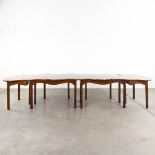 An English 4-piece mahogany dining room table, with two kidney- and, two gateleg-shaped sections. (L