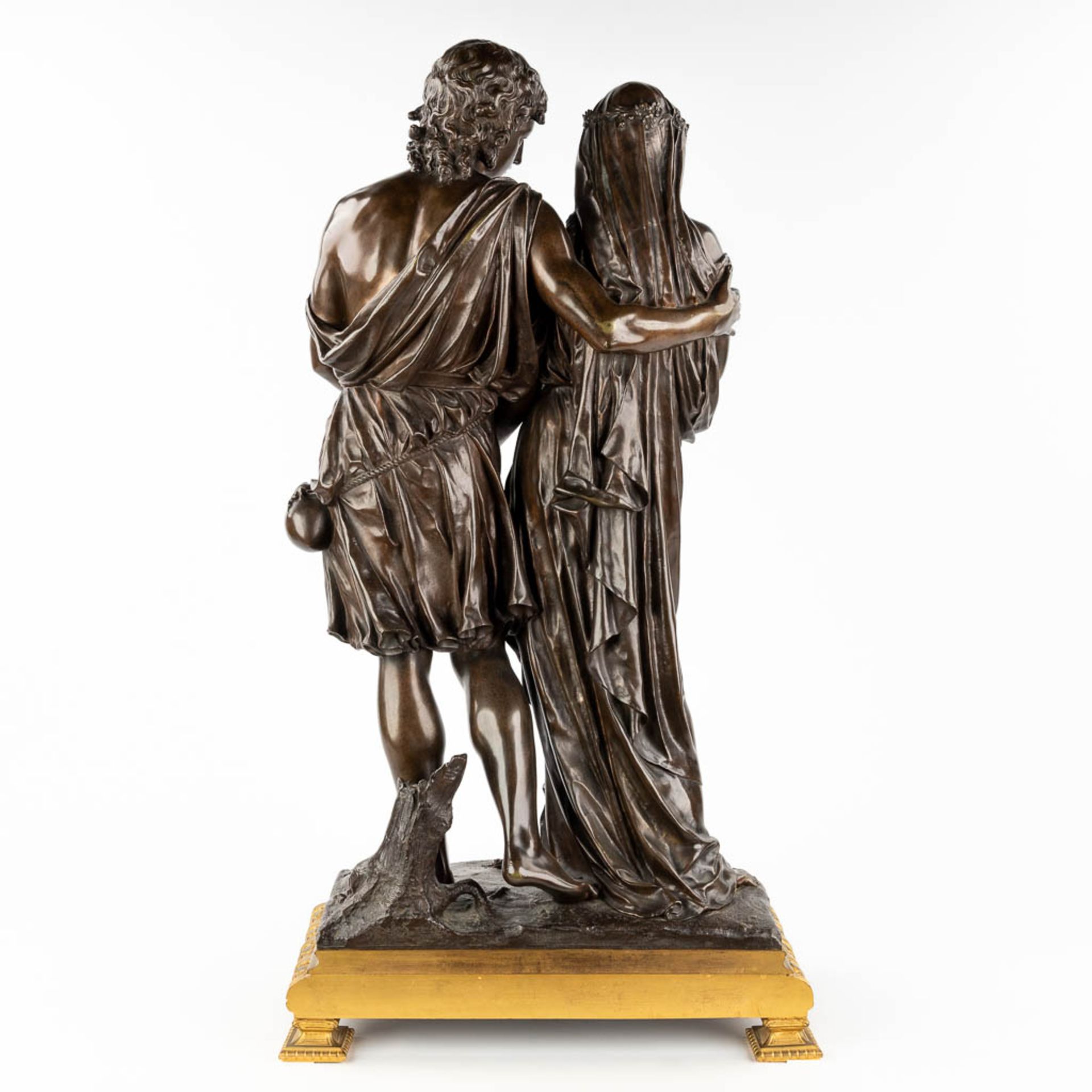 Jean-Baptiste GERMAIN (1841-1910) 'Figure of classical youth and maiden' patinated bronze. (L: 25 x - Image 4 of 11