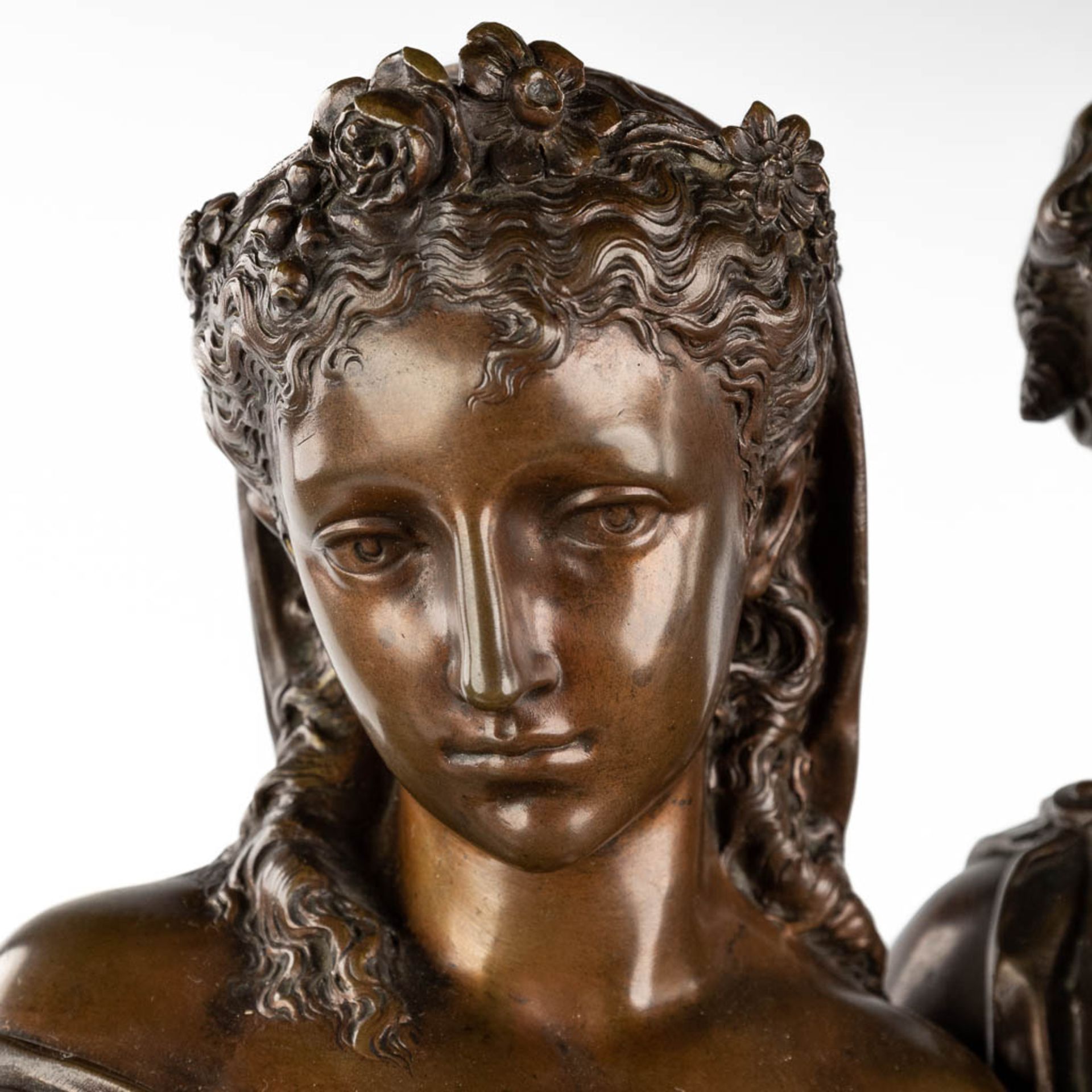 Jean-Baptiste GERMAIN (1841-1910) 'Figure of classical youth and maiden' patinated bronze. (L: 25 x - Image 8 of 11