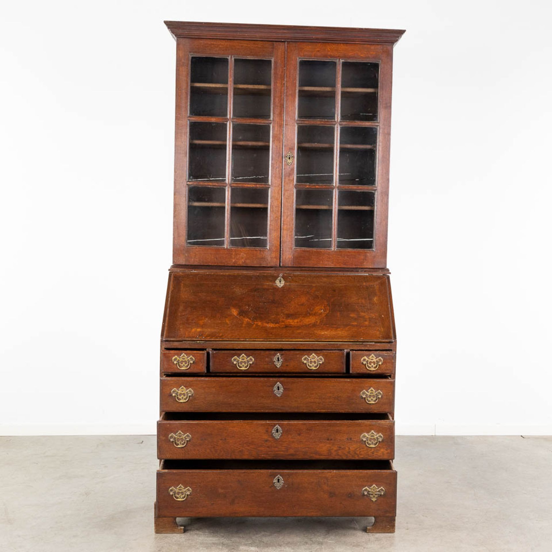 A secretaire with a display cabinet/library, oak, 19th C. (L: 98 x W: 57 x H: 212 cm) - Image 3 of 14