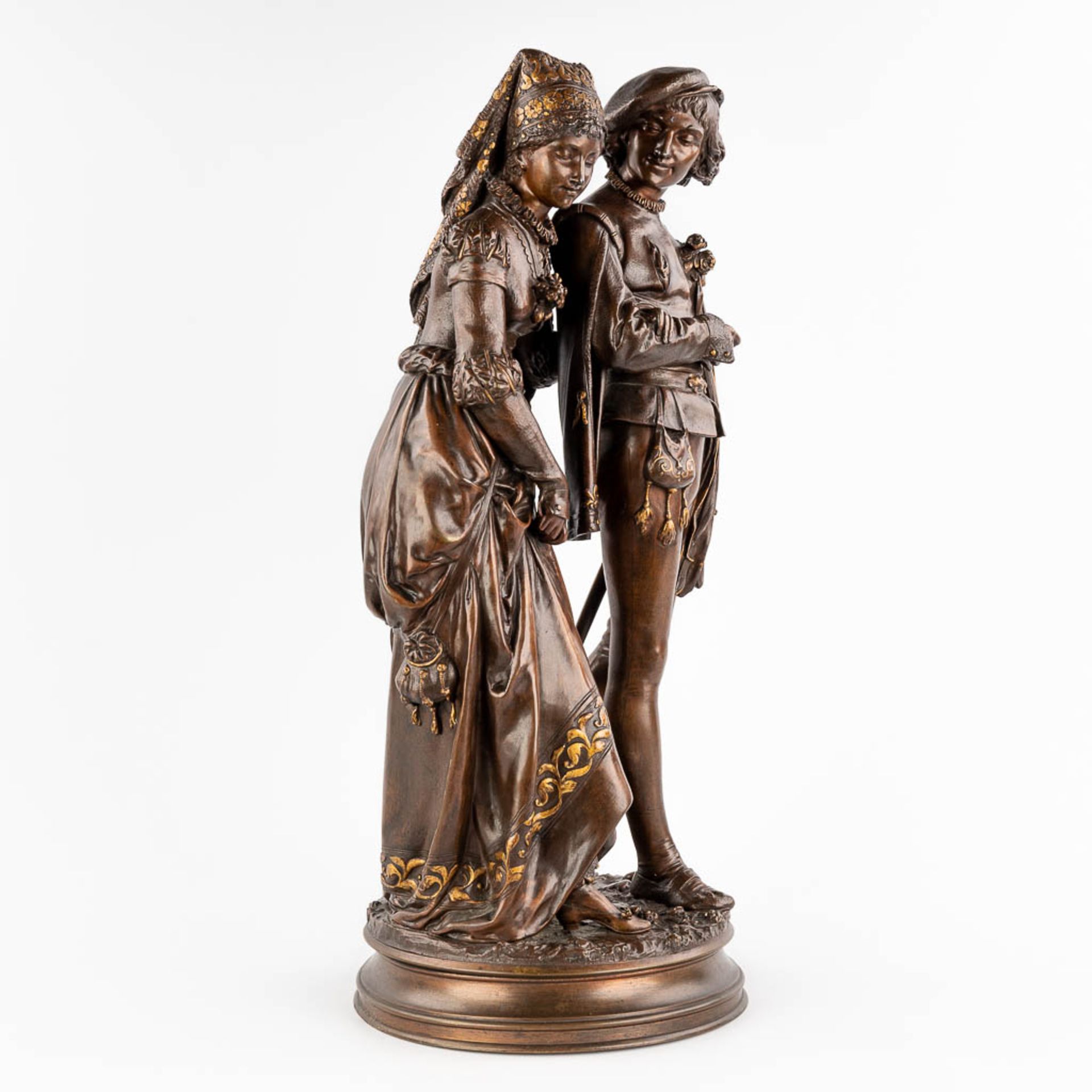 Adrien Etienne GAUDEZ (1845-1902) 'Gentleman and woman' patinated bronze. (H: 62 x D: 26 cm) - Image 9 of 15