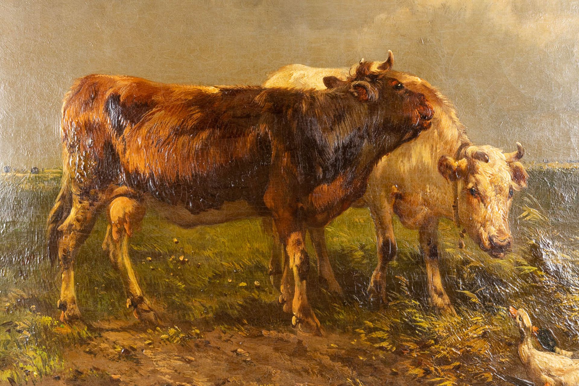 Henry SCHOUTEN (1857/64-1927) 'Pendant paintings, cows in a field' oil on canvas. (W: 80 x H: 55 cm) - Image 5 of 15