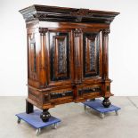 A Dutch pillow cabinet, finished with angel wood sculptures, ebony and mahogany veneer. 18th C. (L: