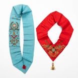 A set of two decorations with thick embroideries for Freemasonry or Masonry. (W: 45 cm)