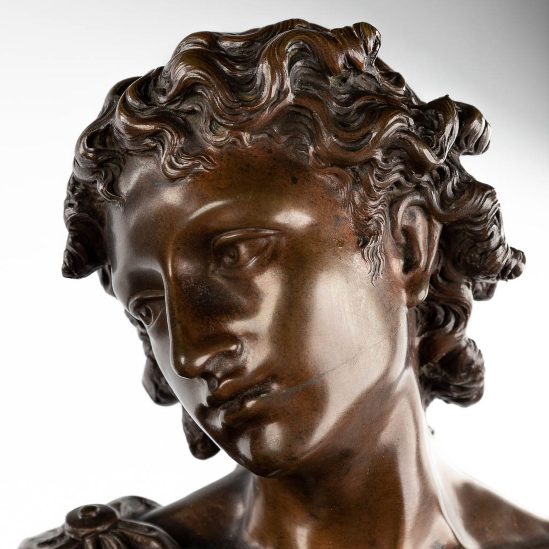 Jean-Baptiste GERMAIN (1841-1910) 'Figure of classical youth and maiden' patinated bronze. (L: 25 x - Image 9 of 11