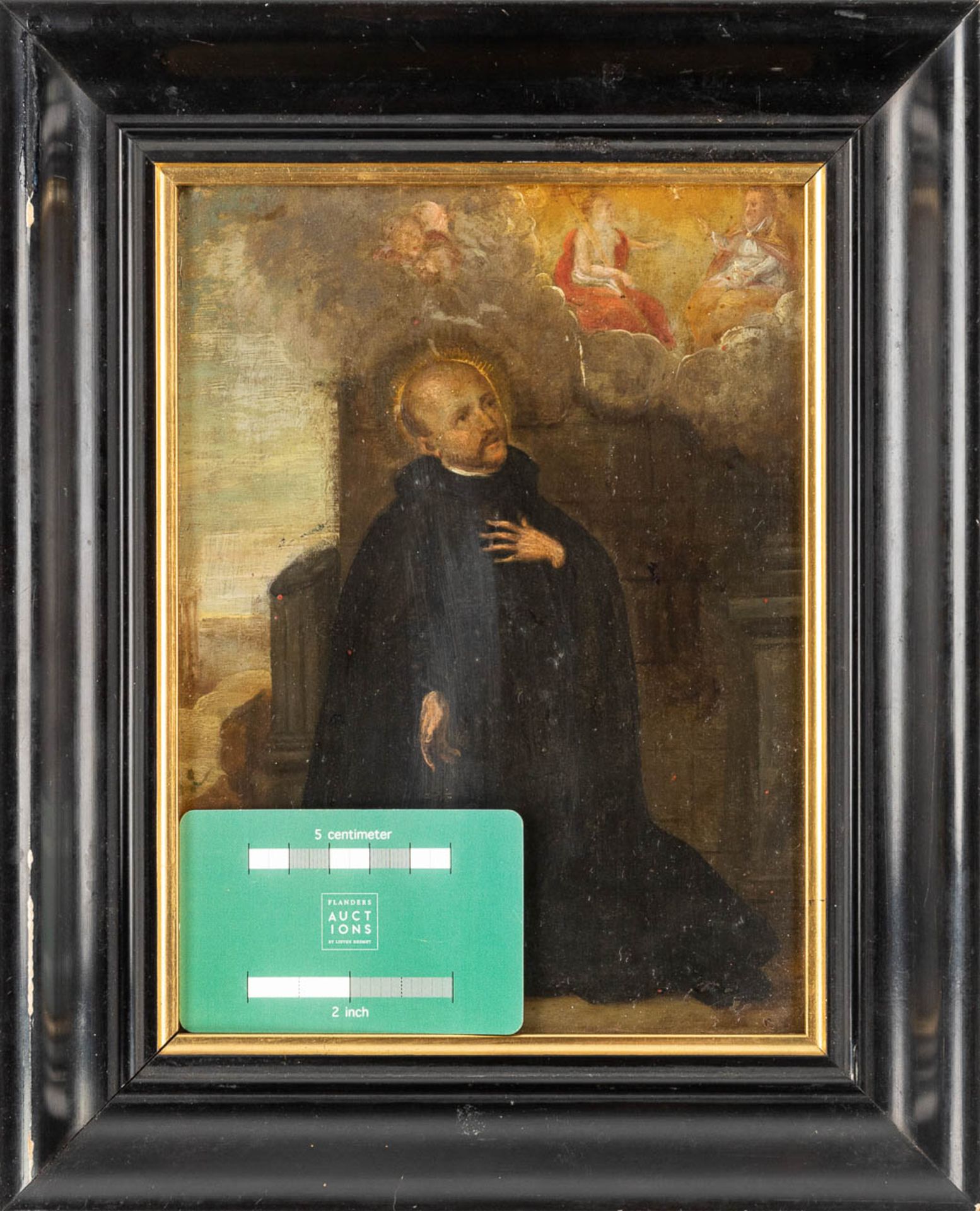 The vision of a saint, an antique painting, oil on copper. 17th century. (W: 17 x H: 22,5 cm) - Image 2 of 7