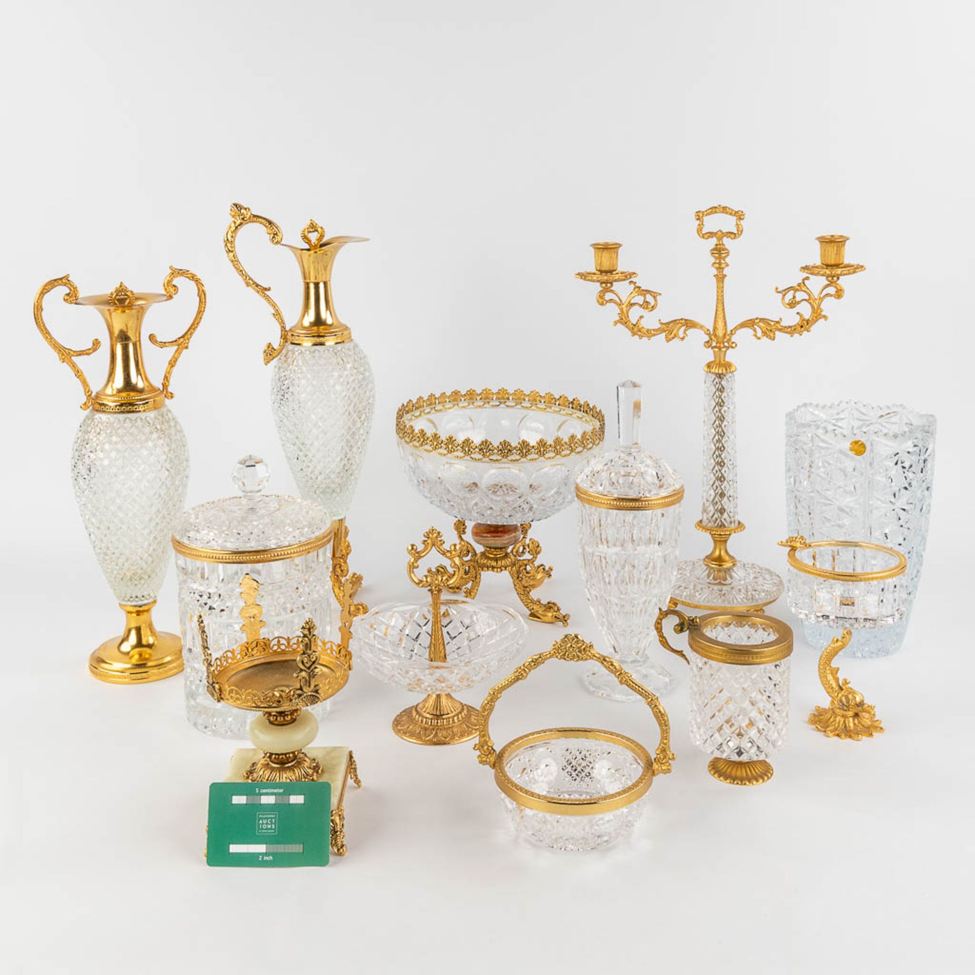 A collection of 11 pieces of Bohemian glass with a metal rim. (L: 13,5 x W: 28,5 x H: 42,5 cm) - Image 2 of 22