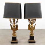 Deknudt, a pair of Hollywood Regency-style table lamps with an eagle figurine. (L: 25 x W: 25 x H: 9