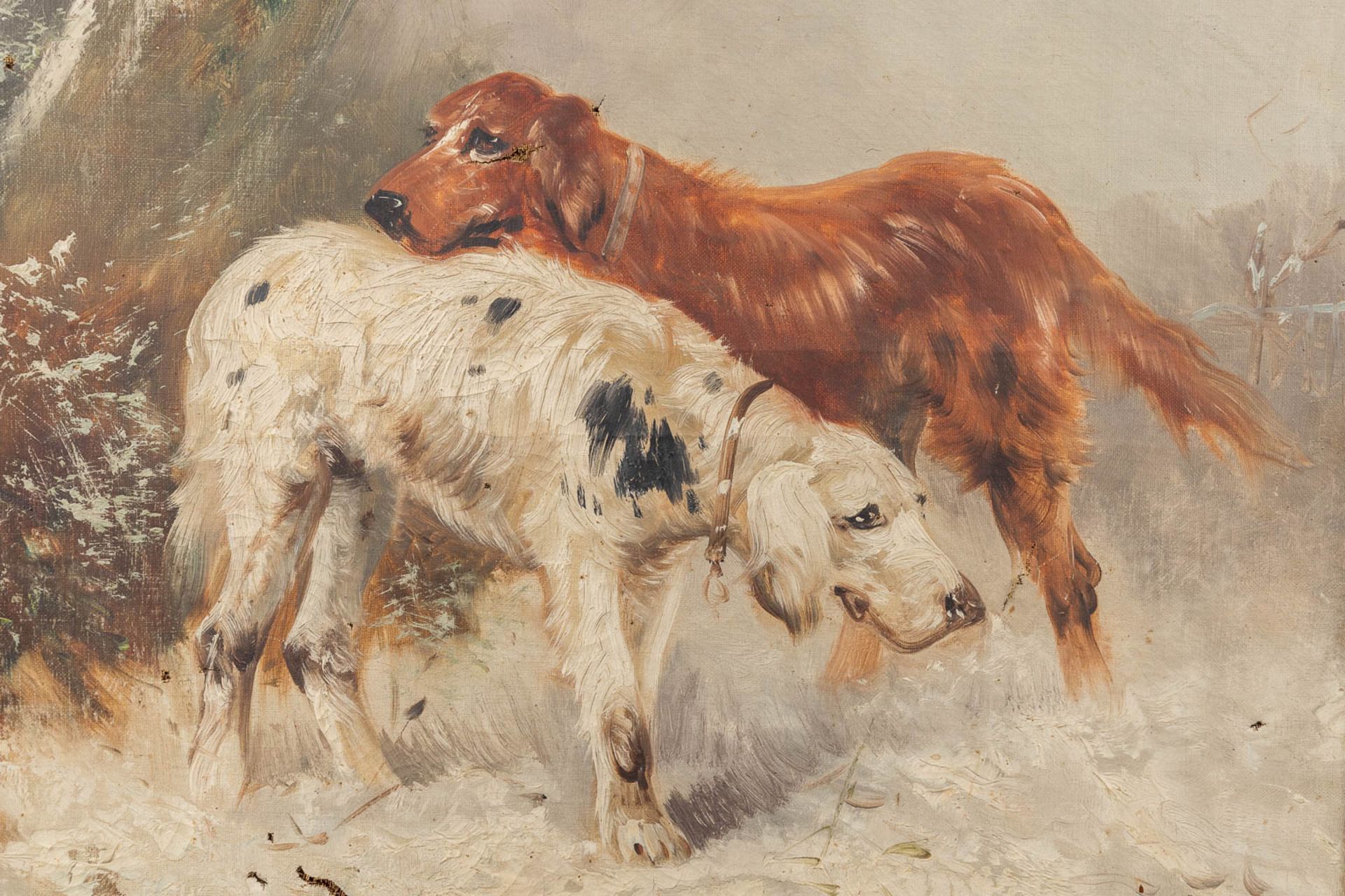 Henry SCHOUTEN (1857/64-1927) 'Dogs in the snow' oil on canvas. (W: 60 x H: 80 cm) - Image 4 of 12