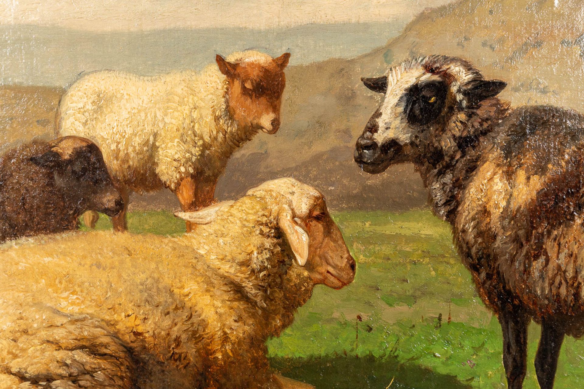 Louis ROBBE (1806-1887) 'The Black Sheep' a painting, oil on canvas. (W: 70 x H: 46 cm) - Image 6 of 7