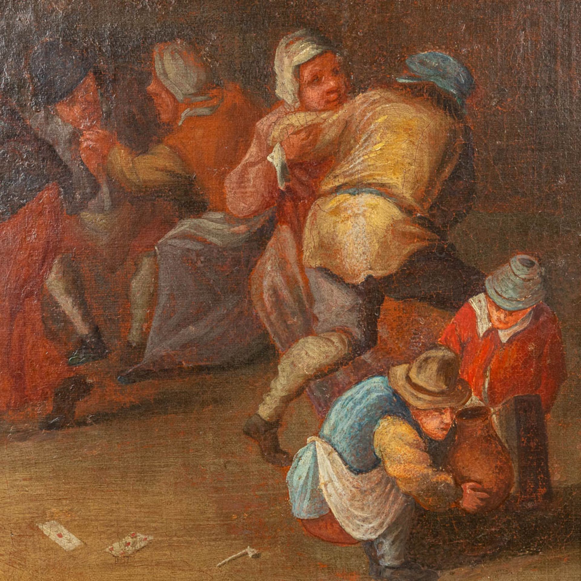 No signature found, a painting 'The Tavern' after Adriaen Brouwer, oil on canvas. (W: 66 x H: 50 cm) - Image 4 of 6